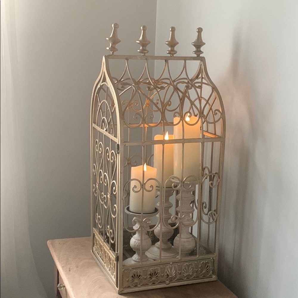 Elegant Gold Candle Holder Lantern bird cage large metal outdoor indoor home 28" - Picture 5 of 11